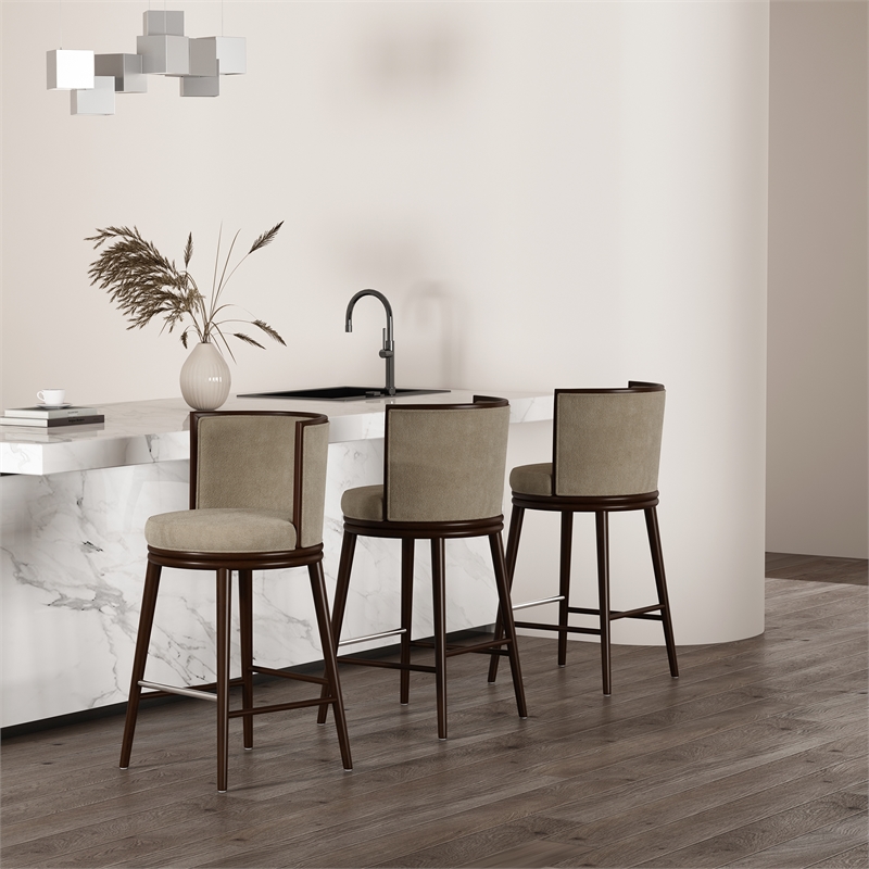 Evalyn Modern Wood Upholstered Barstool in Natural - Set of 3