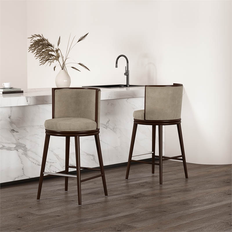 Evalyn Modern Wood Upholstered Barstool in Natural - Set of 2