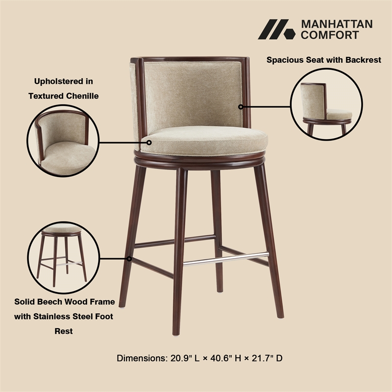 Evalyn Modern Wood Upholstered Barstool in Natural - Set of 2