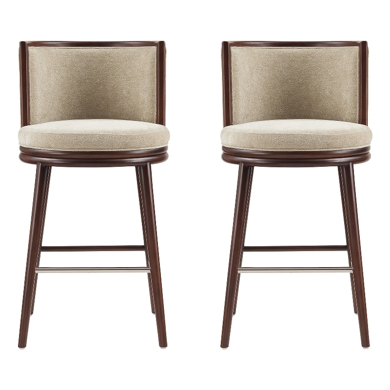Evalyn Modern Wood Upholstered Barstool in Natural - Set of 2