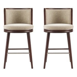 Evalyn Modern Wood Upholstered Barstool in Natural - Set of 2