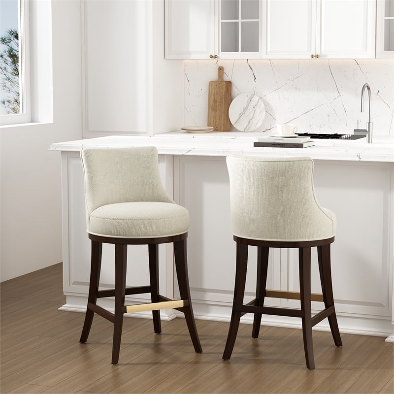 Lucia Modern Wood Upholstered Chenille Barstool in Natural - Set of 2