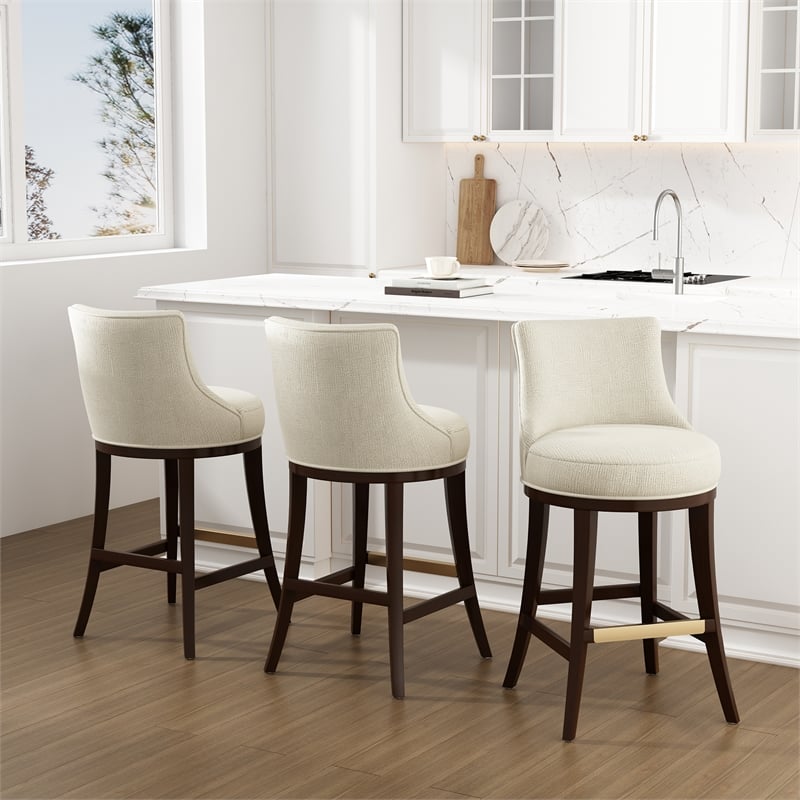 Lucia Modern Wood Upholstered Chenille Barstool in Natural - Set of 3
