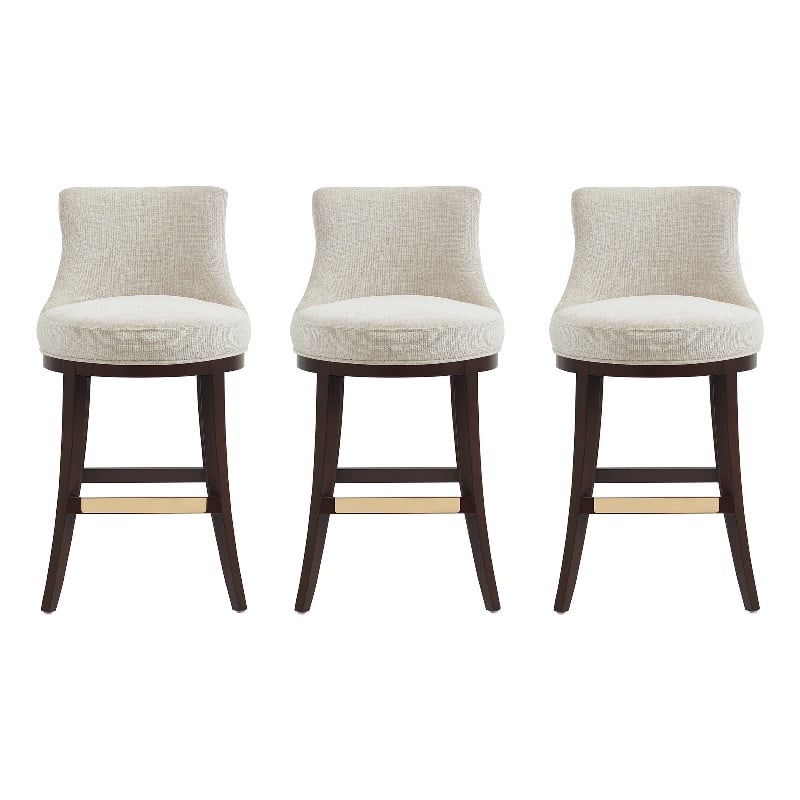 Lucia Modern Wood Upholstered Chenille Barstool in Natural - Set of 3