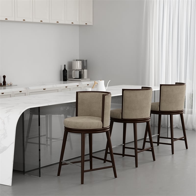 Evalyn Modern Wood Upholstered Counter Stool in Natural - Set of 3