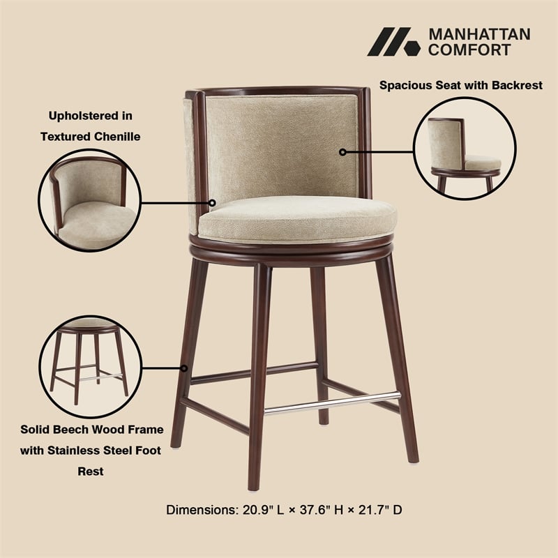 Evalyn Modern Wood Upholstered Counter Stool in Natural - Set of 3