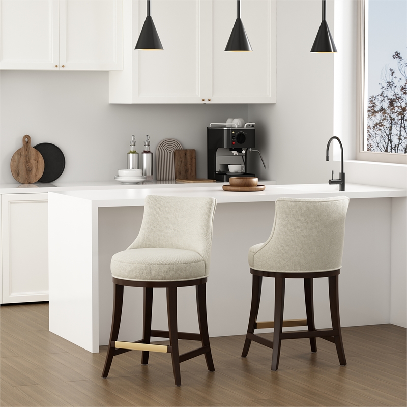 Lucia Modern Wood Chenille Counter Stool in Natural - Set of 2