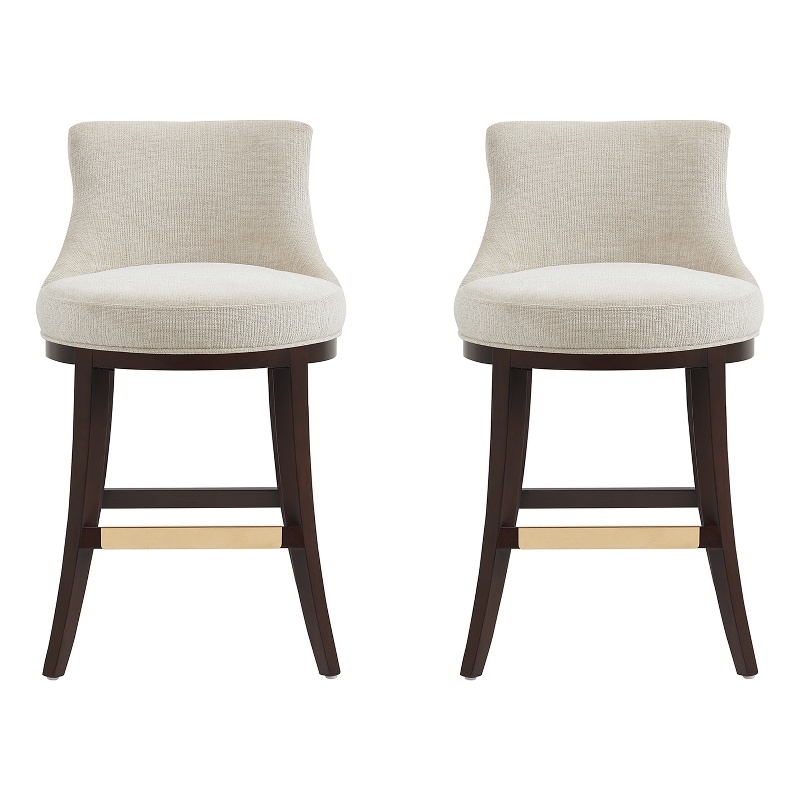 Lucia Modern Wood Chenille Counter Stool in Natural - Set of 2