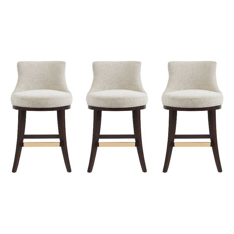 Lucia Modern Wood Chenille Counter Stool in Natural - Set of 3