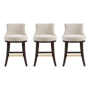 Lucia Modern Wood Chenille Counter Stool in Natural - Set of 3