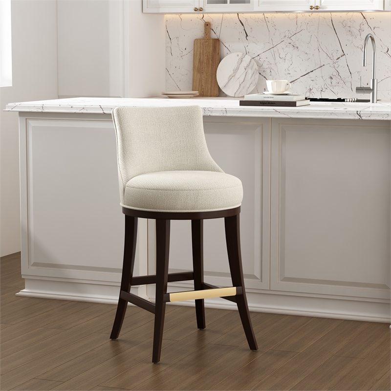 Lucia Modern Wood Upholstered Chenille Barstool in Natural