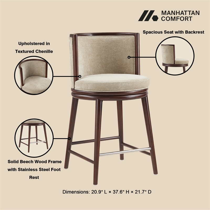 Evalyn Modern Wood Upholstered Counter Stool in Natural
