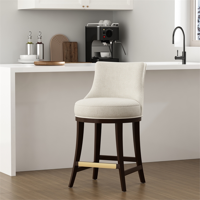 Lucia Modern Wood Chenille Counter Stool in Natural