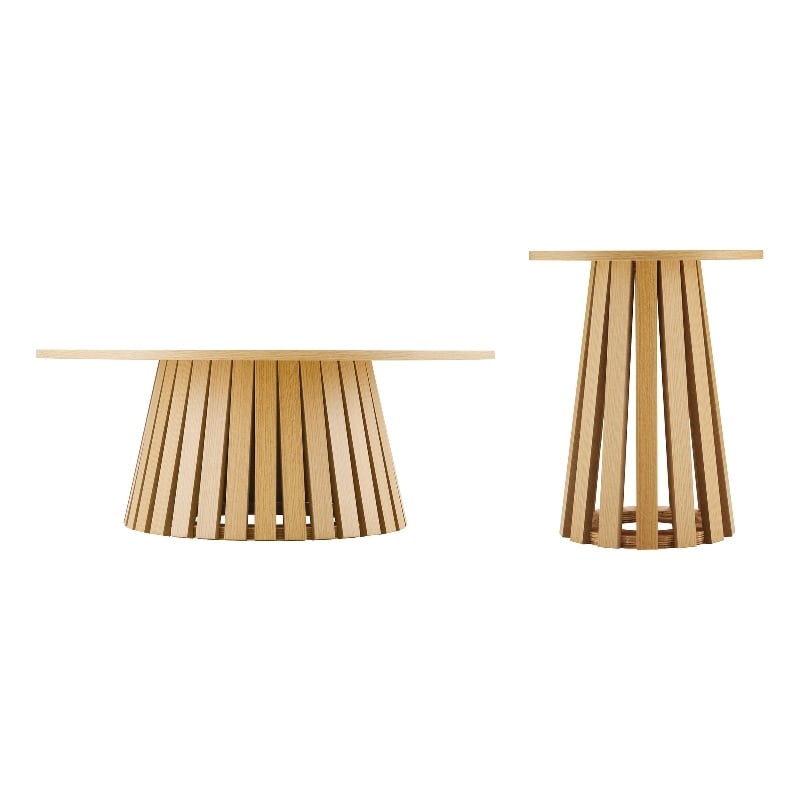 Layla Scandinavian Modern 2-Piece Coffee Table & End Table Set in Light Oak