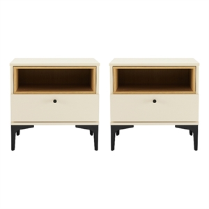 Amara Modern 20&quot Nightstand in Cream and Light Oak (1-Drawer) - Set of 2