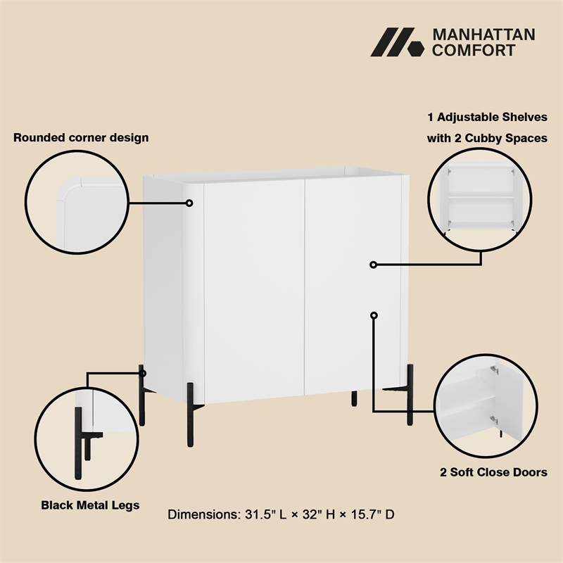 Abbey Modern 2-Piece Accent Storage Cabinets in White