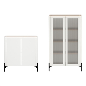 Abbey Modern 2-Piece Accent Storage Cabinets in Maple and Off White