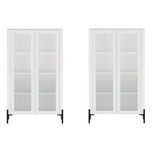 Abbey Modern 32&quot Tempered Glass Bookcase Cabinet in White (4-Shelf) - Set of 2