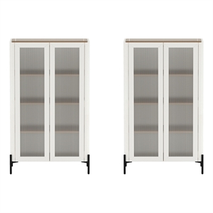 Abbey Modern 32&quot Bookcase Cabinet in Maple and Off White (4-Shelf) - Set of 2