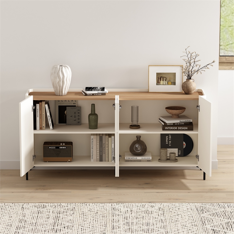 Abbey Modern 2-Piece Buffet and Accent Cabinet in Maple and Off White