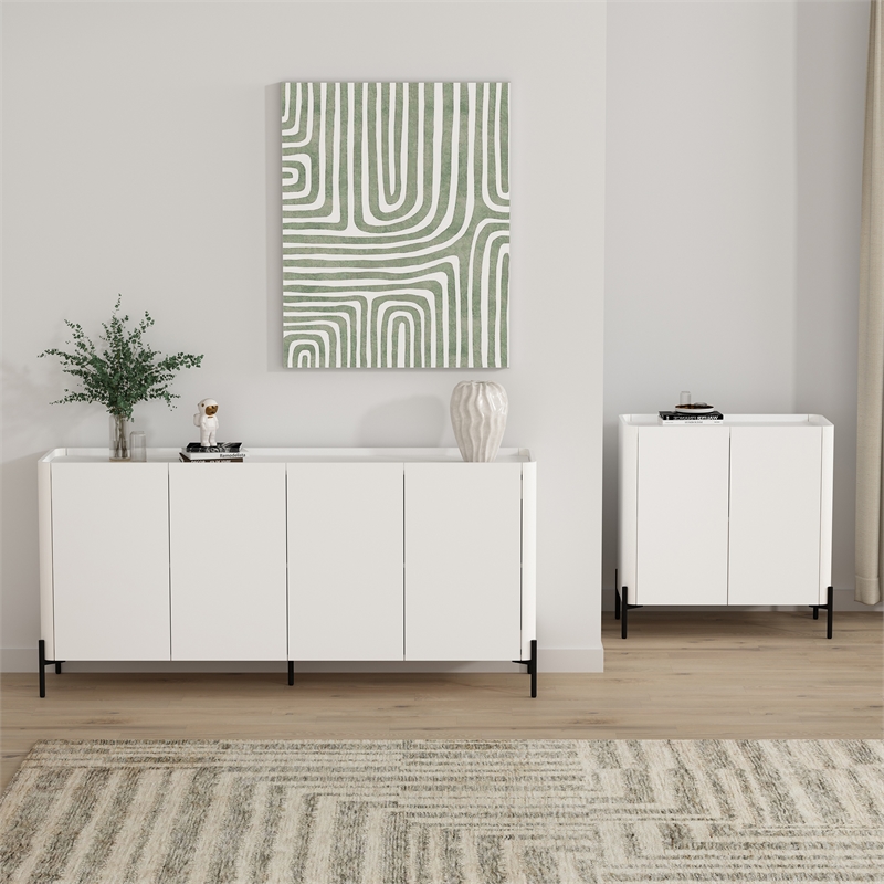Abbey Modern 2-Piece Buffet and Accent Cabinet in White