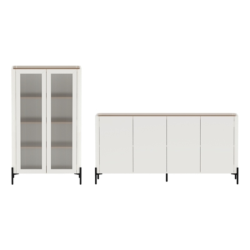Abbey Modern 2-Piece Buffet and Bookcase in Maple and Off White