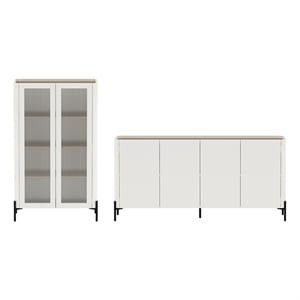 Abbey Modern 2-Piece Buffet and Bookcase in Maple and Off White