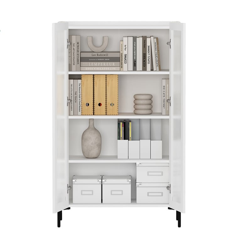 Abbey Modern 2-Piece Buffet and Bookcase in White