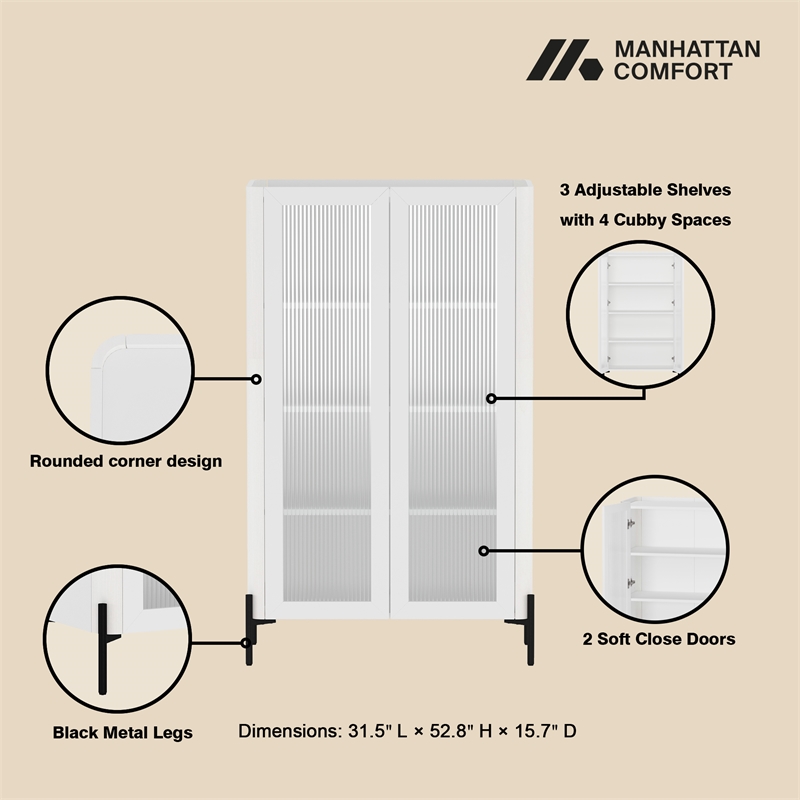 Abbey Modern 2-Piece Buffet and Bookcase in White