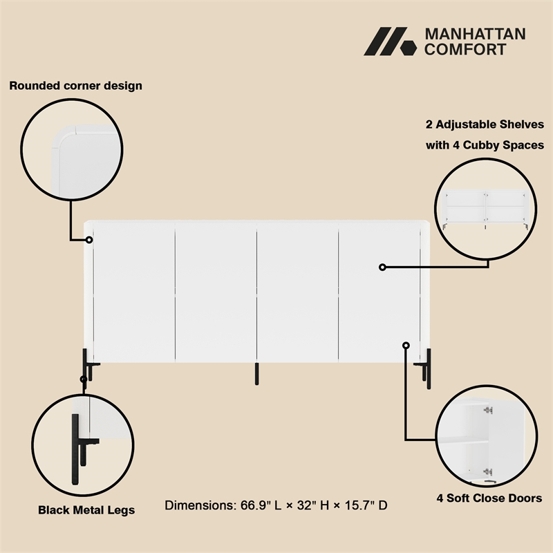 Abbey Modern 2-Piece Buffet and Bookcase in White
