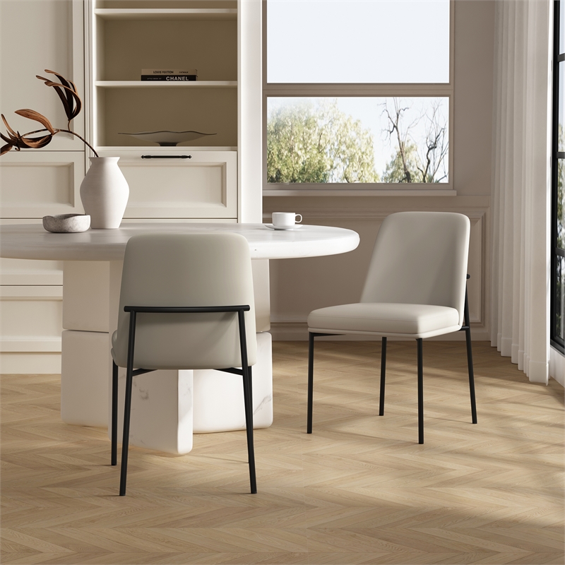 Loft Contemporary Vegan Leather Metal Side Chair in Stone Gray - Set of 2