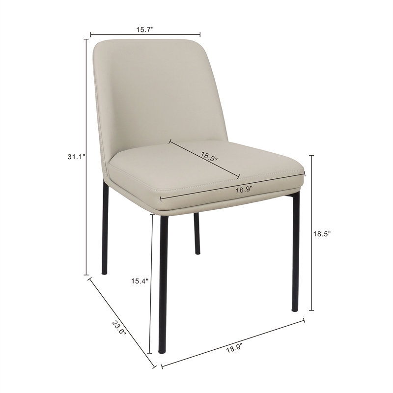 Loft Contemporary Vegan Leather Metal Side Chair in Stone Gray - Set of 2