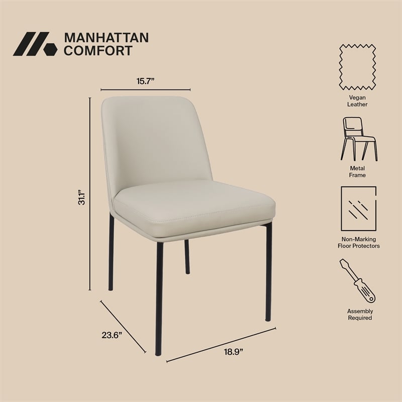 Loft Contemporary Vegan Leather Metal Side Chair in Stone Gray - Set of 2