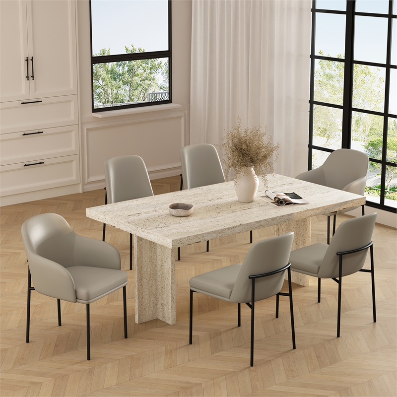 Loft Contemporary Vegan Leather Metal Side Chair in Stone Gray - Set of 2