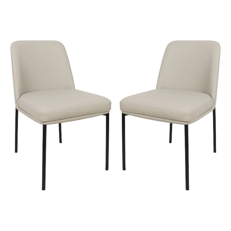 Loft Contemporary Vegan Leather Metal Side Chair in Stone Gray - Set of 2