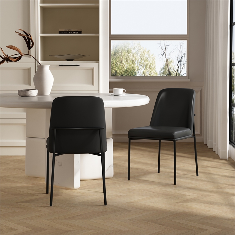 Loft Contemporary Vegan Leather Metal Side Chair in Black - Set of 2