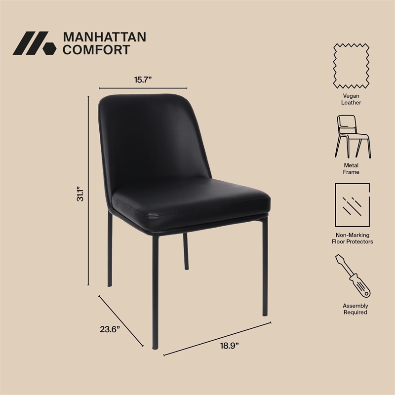 Loft Contemporary Vegan Leather Metal Side Chair in Black - Set of 2