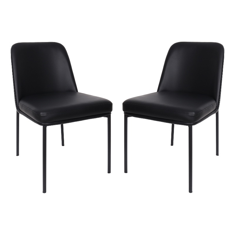 Loft Contemporary Vegan Leather Metal Side Chair in Black - Set of 2