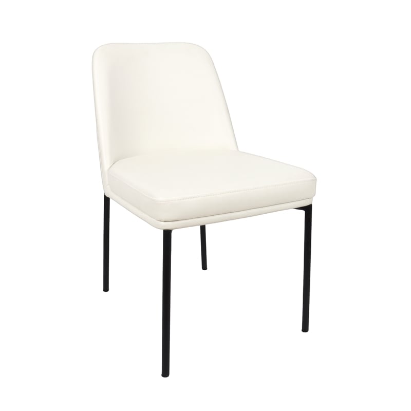 Loft Contemporary Vegan Leather Metal Side Chair in Ivory - Set of 2