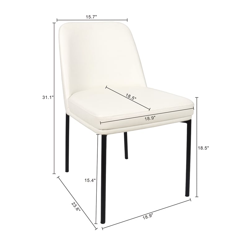 Loft Contemporary Vegan Leather Metal Side Chair in Ivory - Set of 2