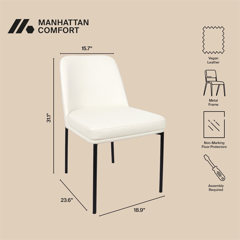 Loft Contemporary Vegan Leather Metal Side Chair in Ivory - Set of 2