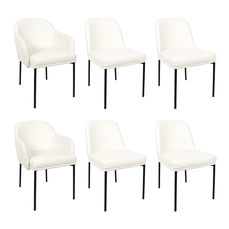 Loft Contemporary Vegan Leather Metal Side Chair in Ivory - Set of 2