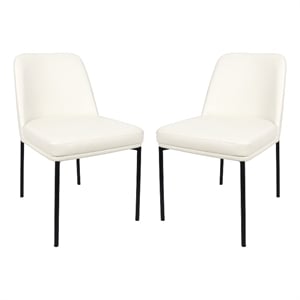 Loft Contemporary Vegan Leather Metal Side Chair in Ivory - Set of 2