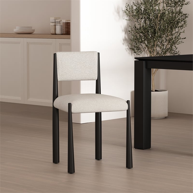 Lennor Mid-Century Modern Boucle Metal Side Chair in Cream - Set of 2