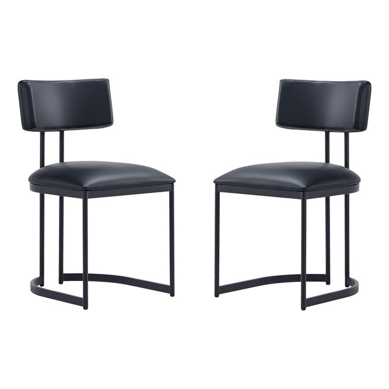 Juno Contemporary Modern Vegan Leather Metal Side Chair in Black - Set of 2