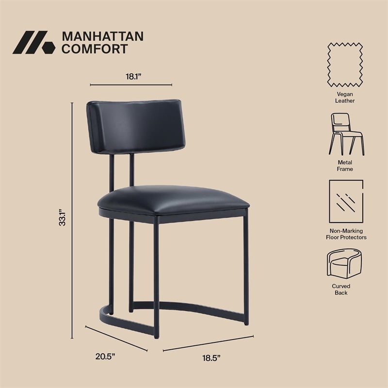 Juno Contemporary Modern Vegan Leather Metal Side Chair in Black - Set of 2