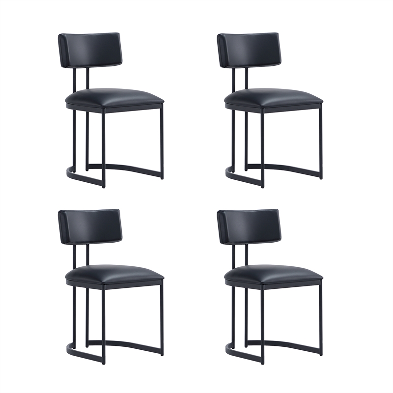Juno Contemporary Modern Vegan Leather Metal Side Chair in Black - Set of 2