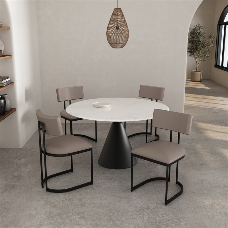 Juno Contemporary Modern Vegan Leather Metal Side Chair in Taupe - Set of 2