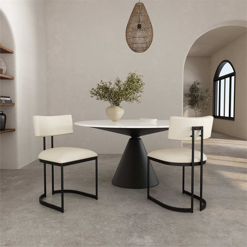 Juno Contemporary Modern Vegan Leather Metal Side Chair in Cream - Set of 2