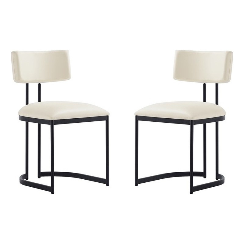 Juno Contemporary Modern Vegan Leather Metal Side Chair in Cream - Set of 2